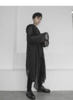 Fashion Gothic Cardigan Men's Long Loose Black Cardigan Chiffon Cardigan With Hooded