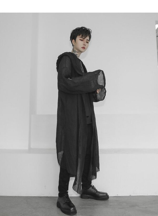 Fashion Gothic Cardigan Men's Long Loose Black Cardigan Chiffon Cardigan With Hooded