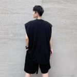 KK1612/P110 Pure Color Shoulder Pad Vest Shorts Set