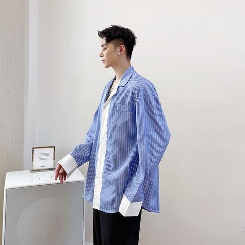 A452 blue vertical stripes long sleeve shirt