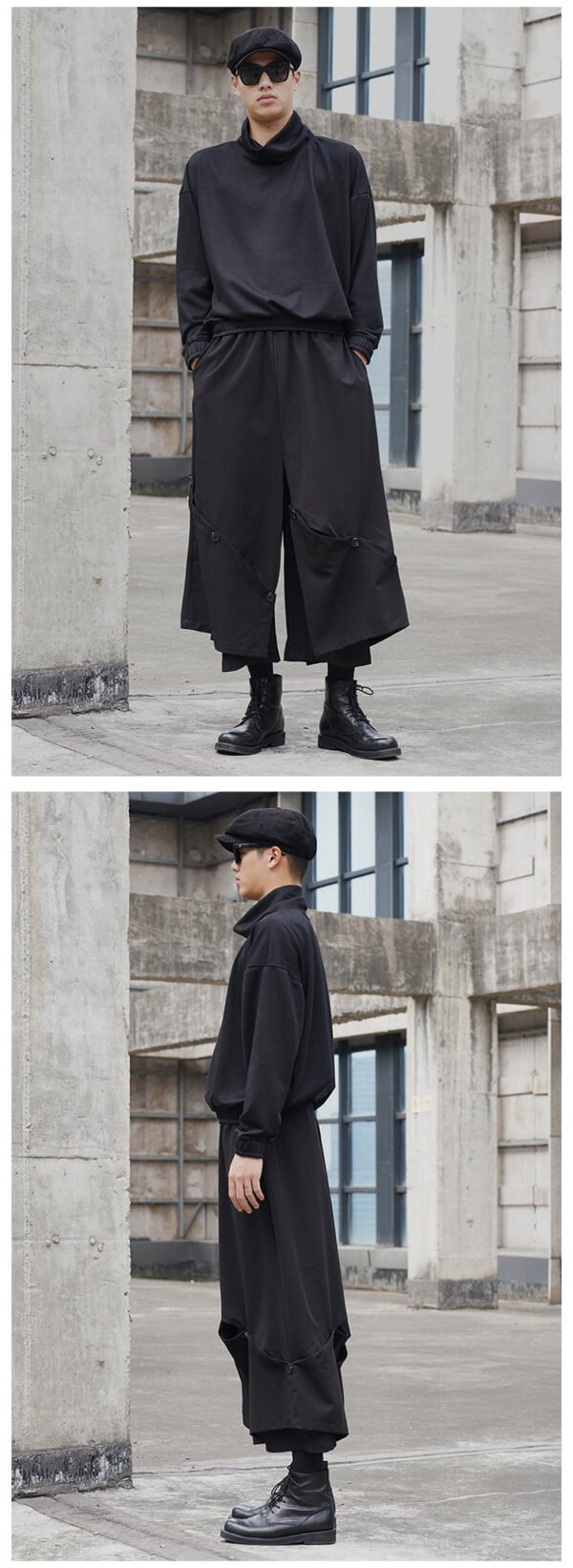X090P95 Original Design Dark Black Mountain Yoji Style Loose Double Wide-leg Cropped Culottes