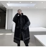 KK1308P235 Winter Style Splicing Small Fragrance Fabric Stand-up Collar Men's Mid-length Cotton Jacket