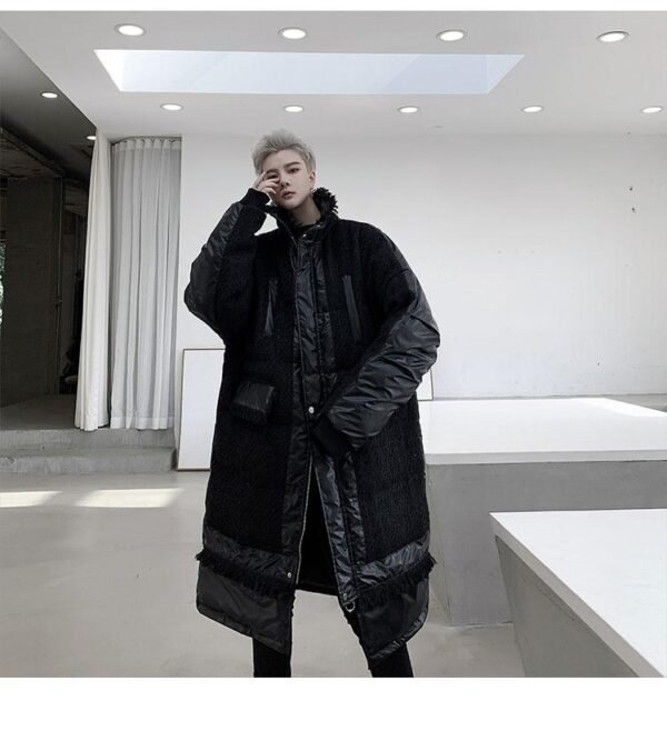 KK1308P235 Winter Style Splicing Small Fragrance Fabric Stand-up Collar Men's Mid-length Cotton Jacket