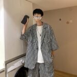 Houndstooth Shirt Shorts Two-piece Suit Men