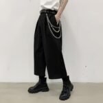 H1023P68 Dark Black Loose-fitting Wide-legged Pants Mini Straight Pants Design Tide