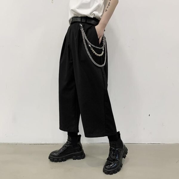 H1023P68 Dark Black Loose-fitting Wide-legged Pants Mini Straight Pants Design Tide