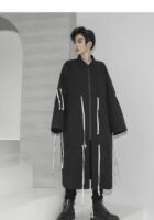 Men's Tide Long Windbreaker Jacket Long Coat Drawstring Jacket