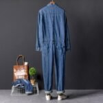 Spring and Autumn Tide Men's Tooling Jumpsuit Striped Jeans Jumpsuit Men's Korean Version of Slim Bib Blue