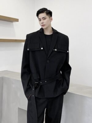 P1253988 Stylish Shawl Design Temperament Belt Suit Jacket