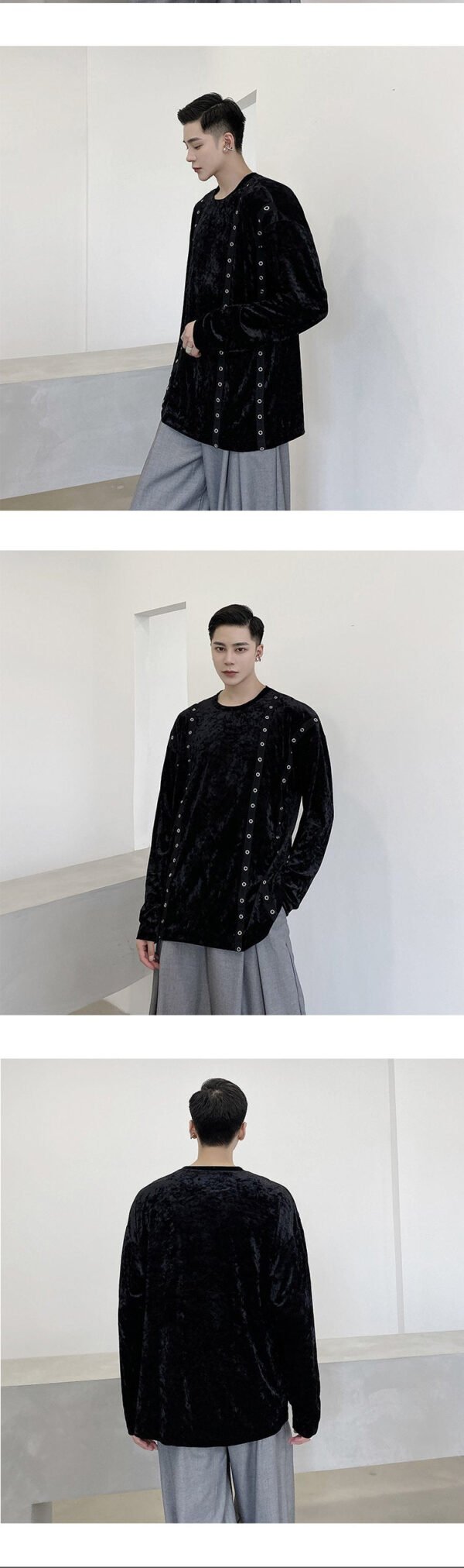 A345-1301-P80 Dark Black Jacket Male Wide Loose Korean Version Diamond Velvet Woven Ribbon