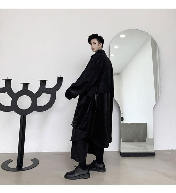 KK1284 Collar Dark Upper and Lower Fabric Large Pocket Men's Long Windshield Jacket