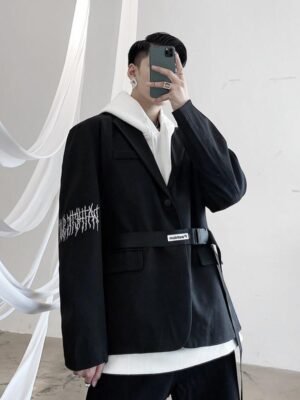 P125 Dark Embroidered Suit Jacket (free Belt)