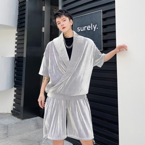 KK1614/P125 Solid Color Crumpled Lapel Shorts Suit