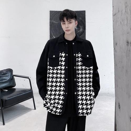 P115 Fashionable Plaid Panel Personalized Raw Edge Cutting Design Fashionable Jacket