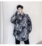 KK1499 Tie Geometric Pattern Print Men's Loose Long-sleeved Shirt