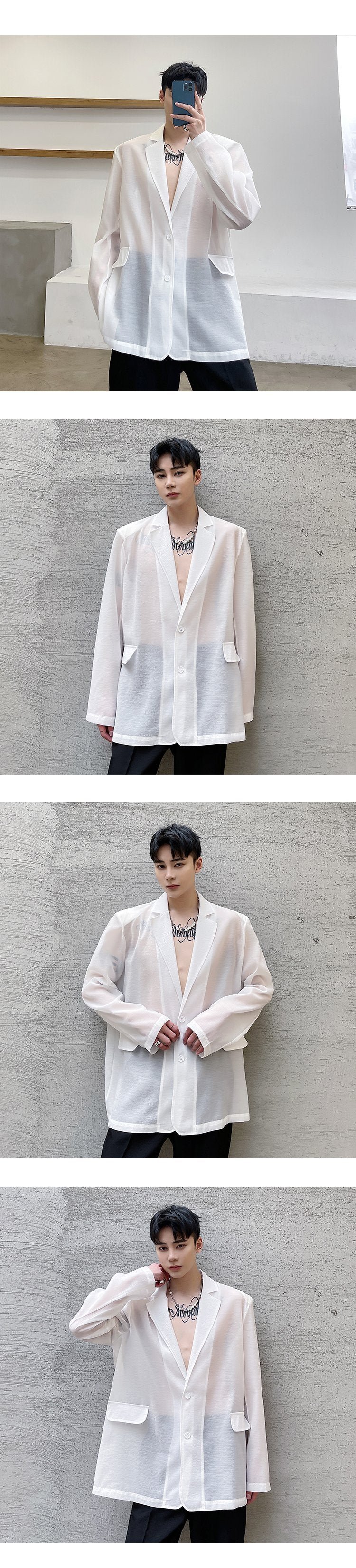 3881-P95 Ultra-thin Organza Translucent Fashionable All-match Loose Shirt