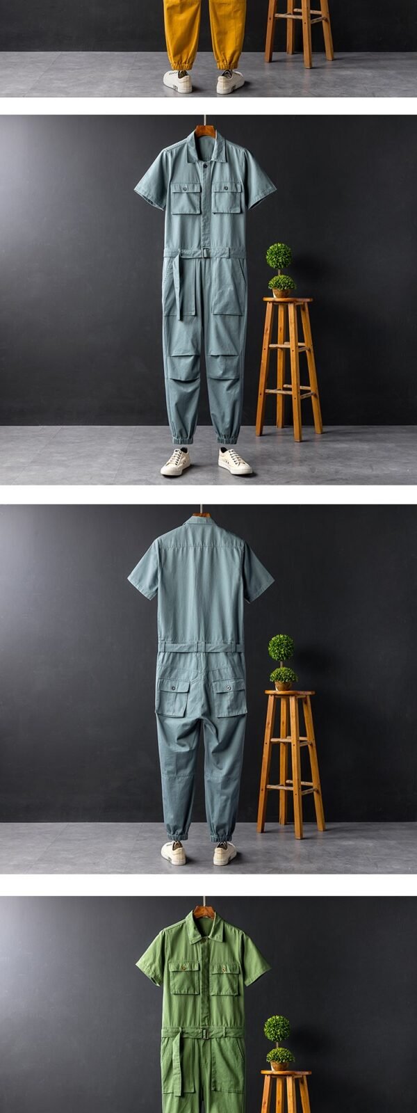 Summer Fashion Men's Short Sleeve One Piece Suit Plus Size Casual Leggings Performance Suit Men's and Women's One Piece Overalls