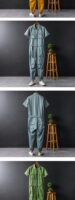 Summer Fashion Men's Short Sleeve One Piece Suit Plus Size Casual Leggings Performance Suit Men's and Women's One Piece Overalls
