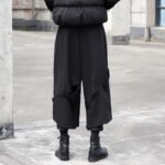 X090P95 Original Design Dark Black Mountain Yoji Style Loose Double Wide-leg Cropped Culottes