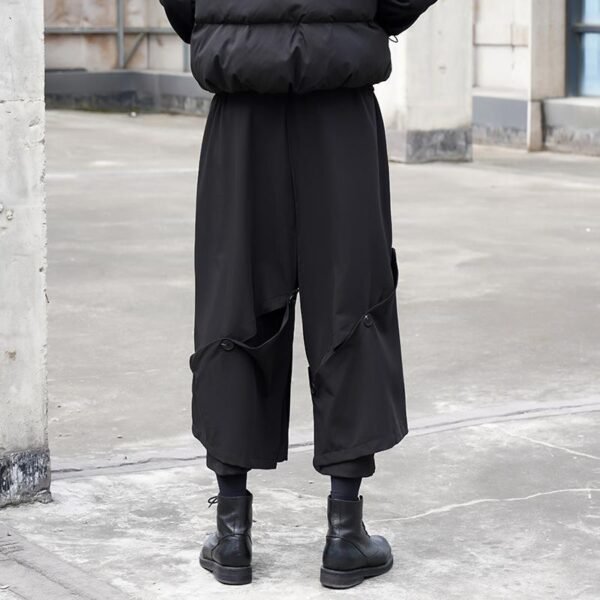 X090P95 Original Design Dark Black Mountain Yoji Style Loose Double Wide-leg Cropped Culottes