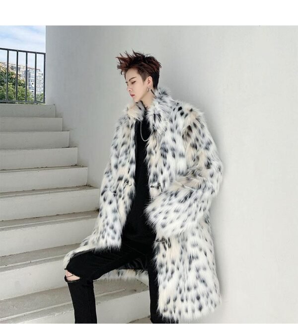 F425P185 Winter Long Windbreaker Hair High End Men and Women Stand Collar Leopard Print Thickened Coat