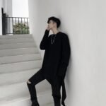 Spring Yamamoto Dark Irregular Hem Side Slit Men's Long Sleeve T-shirt