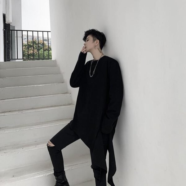 Spring Yamamoto Dark Irregular Hem Side Slit Men's Long Sleeve T-shirt