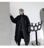 KK1308P235 Winter Style Splicing Small Fragrance Fabric Stand-up Collar Men's Mid-length Cotton Jacket