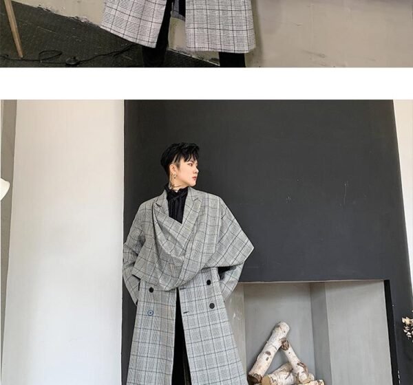 Fashion Design Long Windbreaker Double Breasted Coat Plaid Trench Coat Flannel Coat for Men