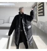 KK1308P235 Winter Style Splicing Small Fragrance Fabric Stand-up Collar Men's Mid-length Cotton Jacket