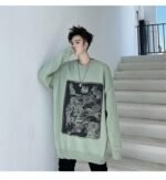 Kk1525 Animal Alphabet Print Men's Solid Color Loose Thick Sweater