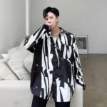 CS16-P70 Niche Design Long-sleeved Black and White Floral Shirt