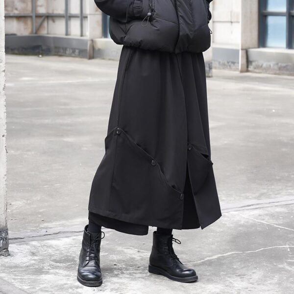 X090P95 Original Design Dark Black Mountain Yoji Style Loose Double Wide-leg Cropped Culottes