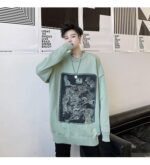 Kk1525 Animal Alphabet Print Men's Solid Color Loose Thick Sweater