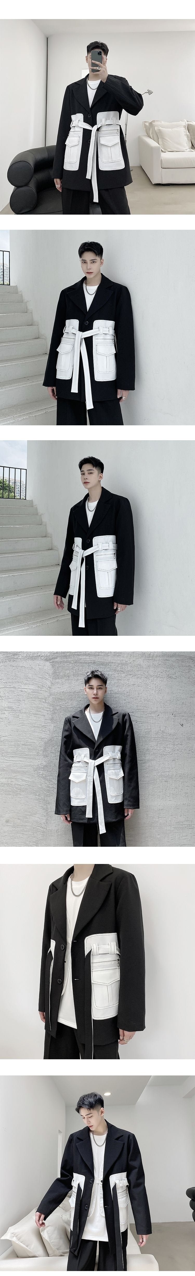 P140 Design Dark Minority Contrast Pocket Suit for Men