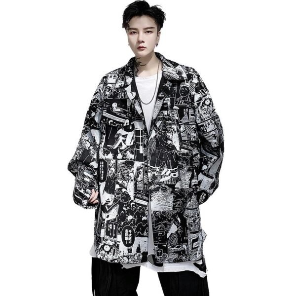 D563 Dark Cartoon Pop Print Denim Jacket