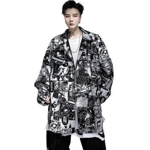 D563 Dark Cartoon Pop Print Denim Jacket