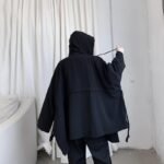 Dark Large Pocket Bat Sleeve Loose Hooded Trench Coat