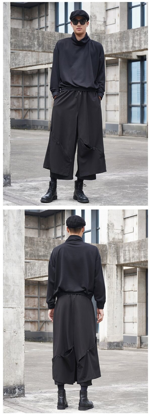 X090P95 Original Design Dark Black Mountain Yoji Style Loose Double Wide-leg Cropped Culottes