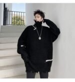 KK1570/P95 Winter Solid Color Hole High Neck Stitch Design Loose Thick Sweater