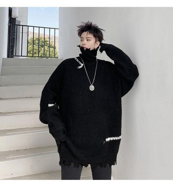 KK1570/P95 Winter Solid Color Hole High Neck Stitch Design Loose Thick Sweater