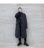 F419 New Men's Long Windbreaker Stand Collar Over The Knee Loose Trendy Casual Jacket