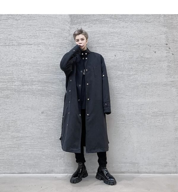 F419 New Men's Long Windbreaker Stand Collar Over The Knee Loose Trendy Casual Jacket