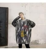 Kk1303p85 Autumn and Winter Pikachu Pattern Tie Dye Round Neck Men's Pullover Sweater