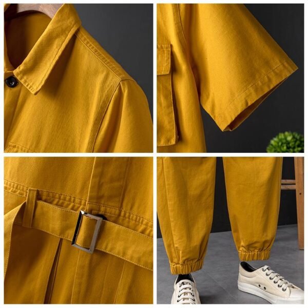 Summer Fashion Men's Short Sleeve One Piece Suit Plus Size Casual Leggings Performance Suit Men's and Women's One Piece Overalls