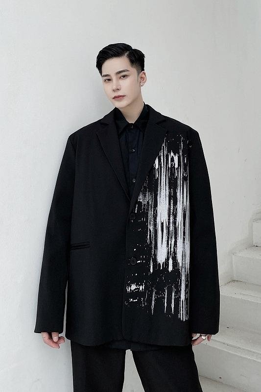 P115 Dark Pioneer Graffiti Print Personality Baggy Suit Jacket