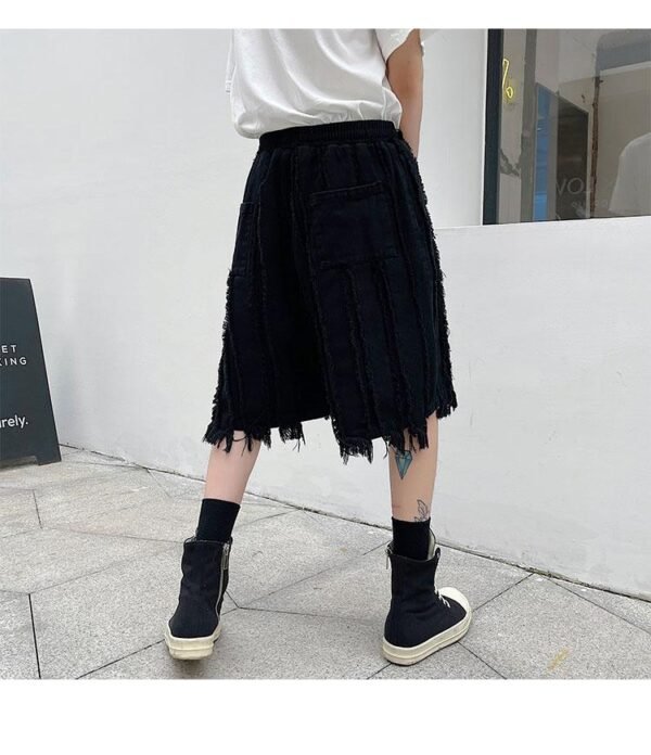 Kk1611 / P90 solid color patchwork design hair beard denim shorts