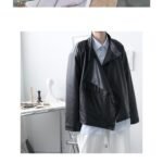 YM183 P130 Design Placket Asymmetric Retro Fashion Loose Leather Jacket