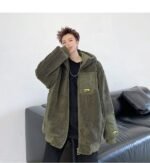 W205P125 Lambswool Jacket Handsome Hooded Thickened Cotton-padded Casual Jacket