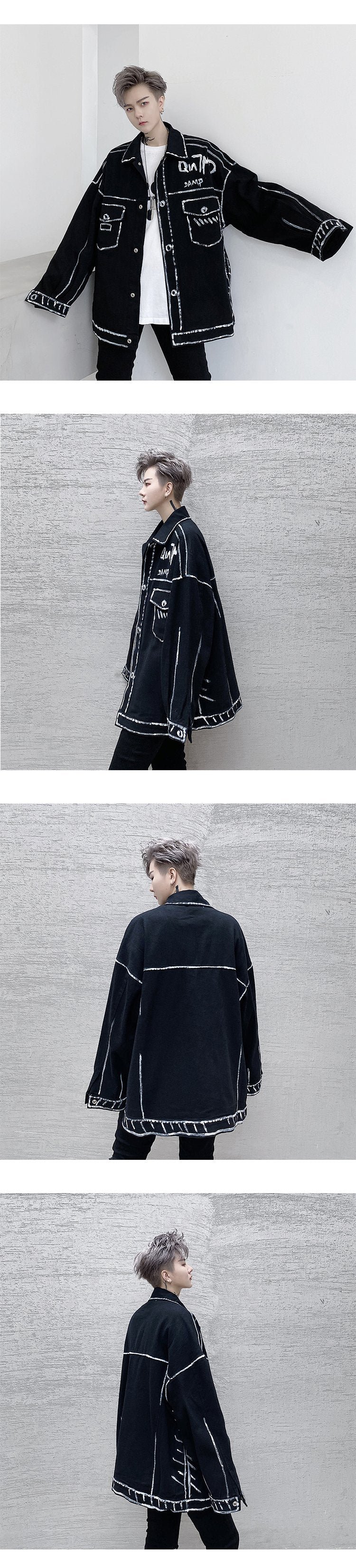 Man Fall Jacket Casual Jean Jacket Black Denim Jacket